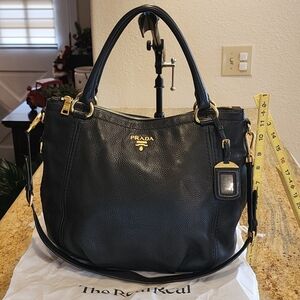 Prada Black Vitello Daino Leather Bag BR4420 Gold Brass Trim Excellent Condition